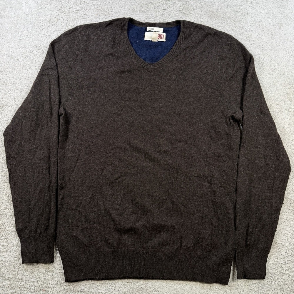 1901 Sweater Mens Large Brown 100% Cashmere V-Neck Soft Pullover Lightweight